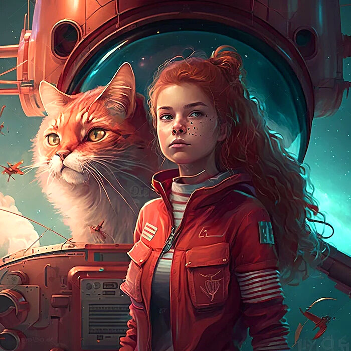 Картинка нейросети Девочка и кот (0051)